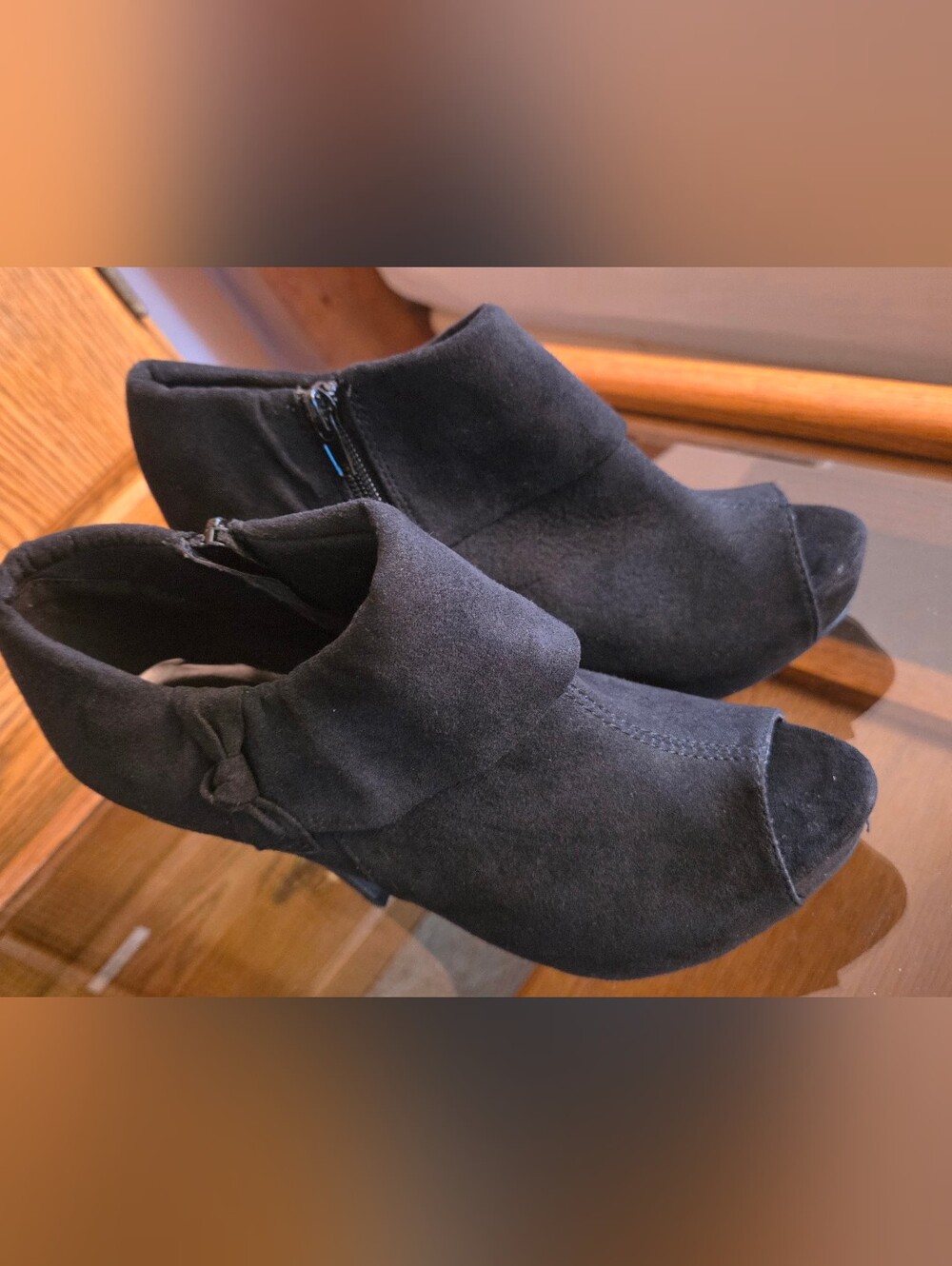 Charlotte Russe Black Faux Suede Peep Toe Heeled Booties NWT Size 8